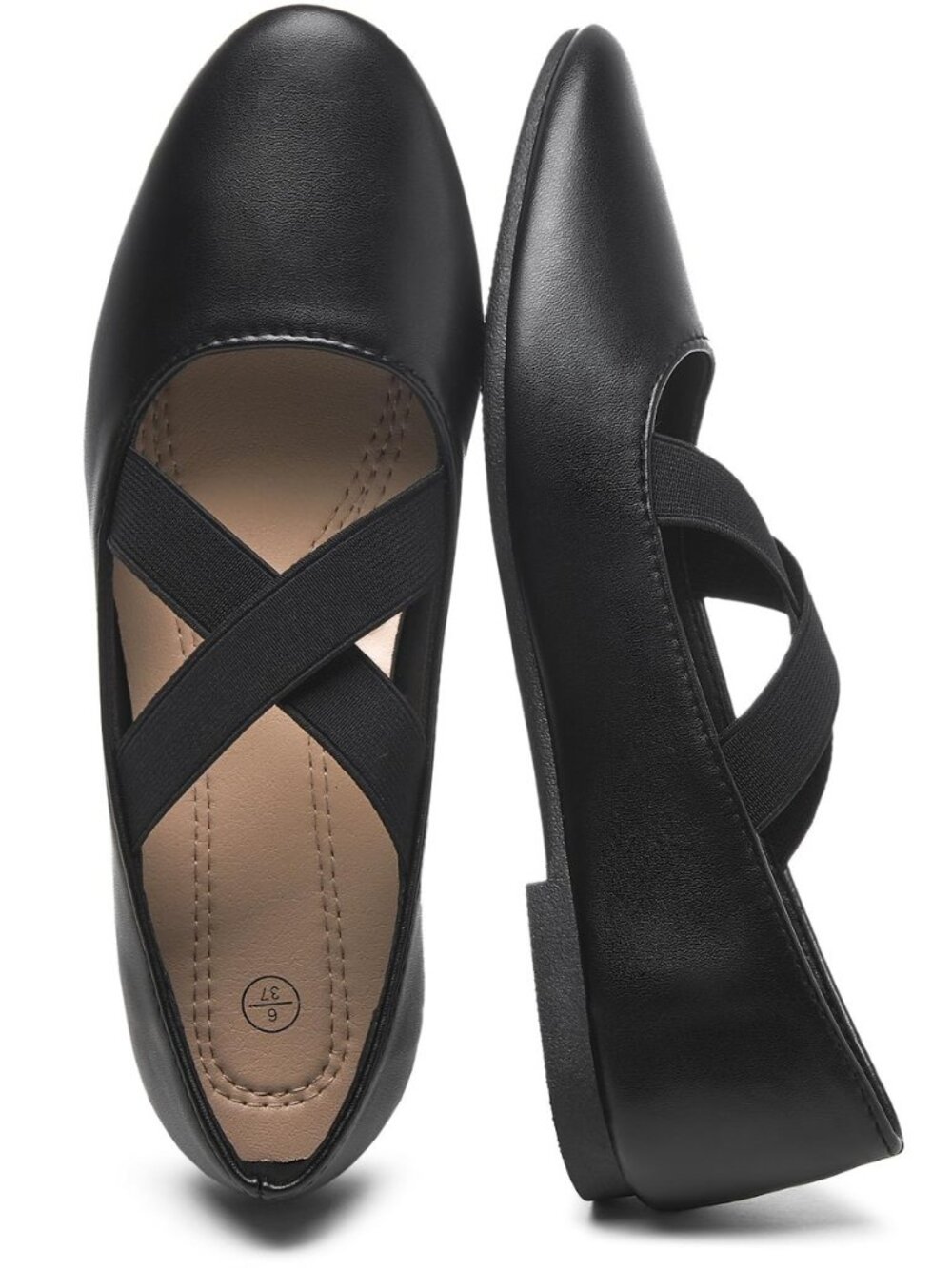 Women's Ballet Mary Jane Flats with Criss Cross Elastic Strap